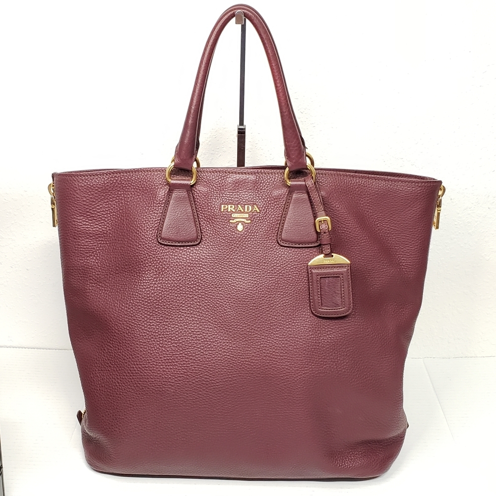 Authentic Prada Vitello Daino Leather Tote Burgundy Large Shoulder Bag - Picture 2 of 16